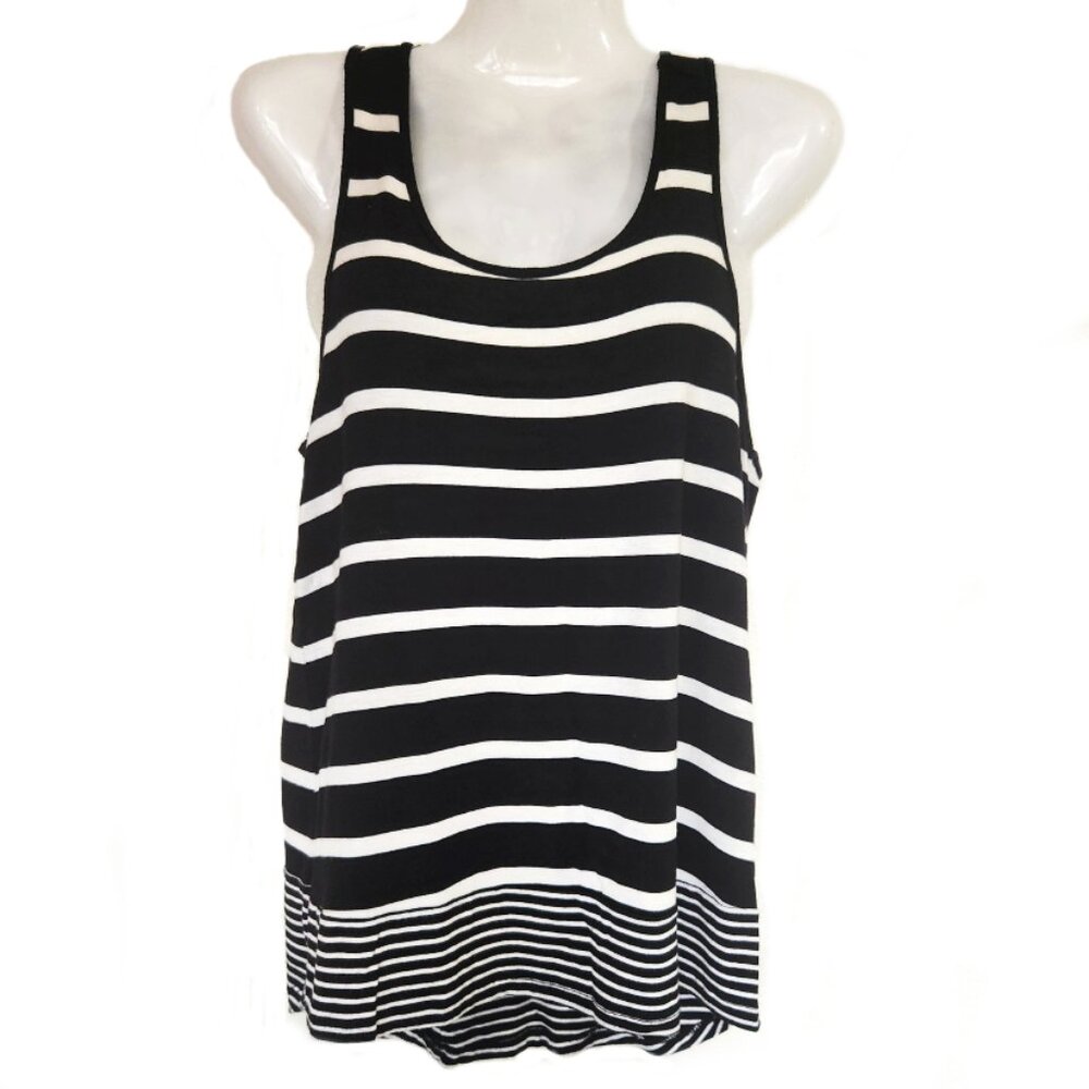 Black and White Striped Cotton Tank Size Small Petite
